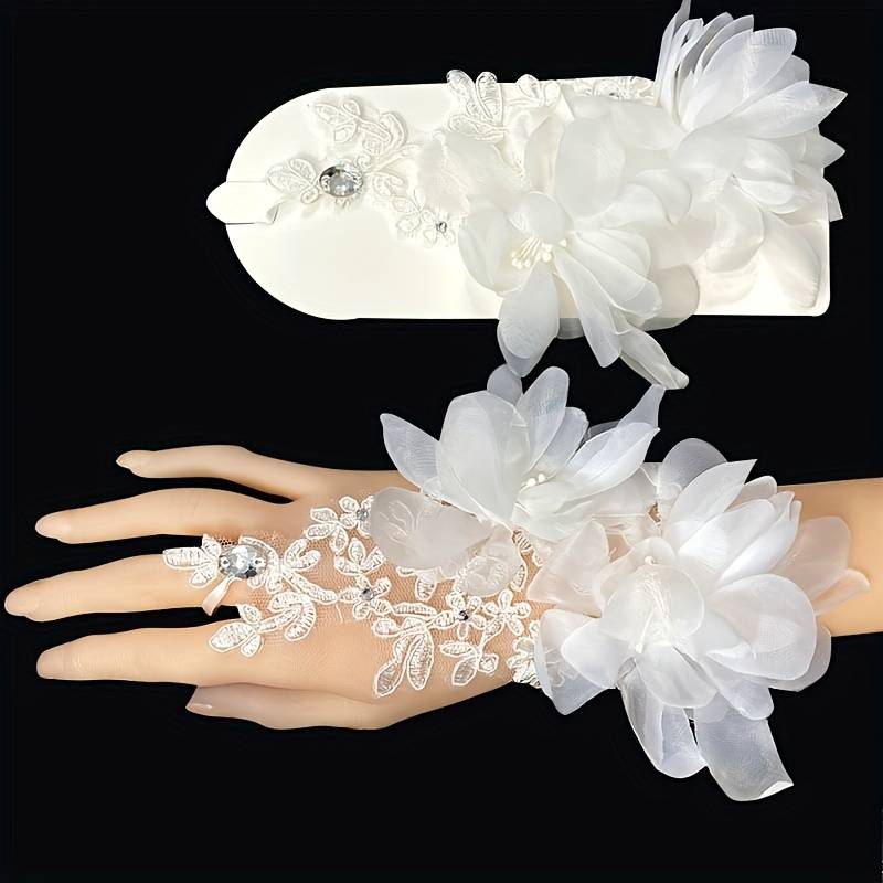 1 Pair White One Size Elegant Bridal Lace Gloves