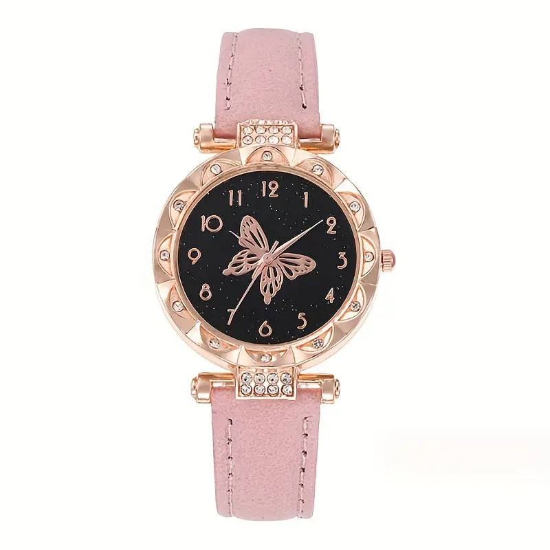 6pc Pink Butterfly Elements Quartz Wrist Watch