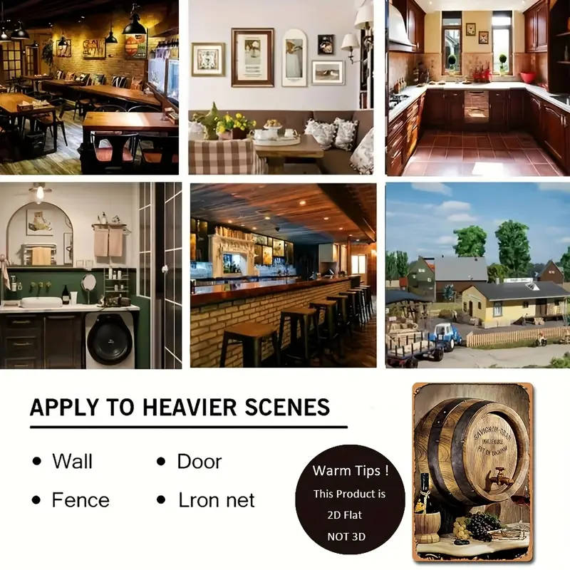 1pc 2D Design Toscano French Wine Barrel Wall Art Vintage Wrought Iron Decoration for Home 20.32 X 3