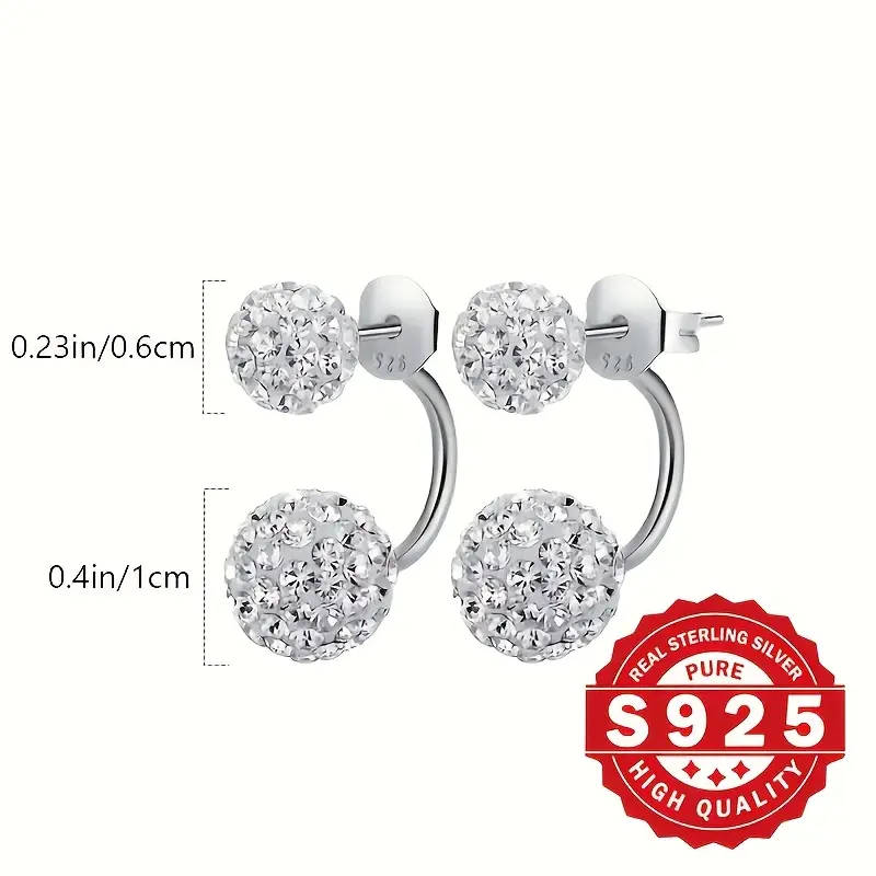 Pair of Women's Rhinestone Ball Earrings, 925 Sterling Silver Plated