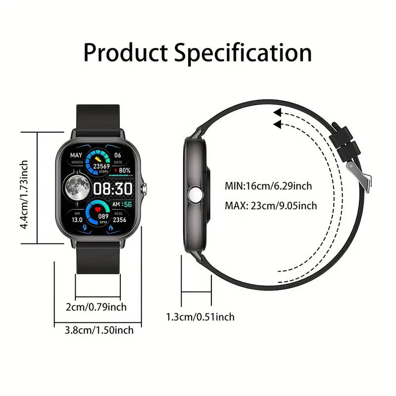 5.11cm HD Full Screen Touch Smartwatch for Men Women Fitness Tracker with Call Function Calorie