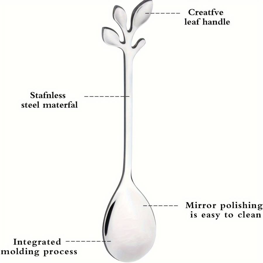 10pcs Stainless Steel Coffee Spoon Elegant Leaf Design Tea Spoon for Desserts Appetizers Ide