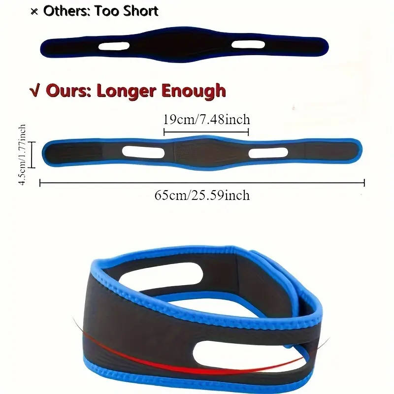 1pc Comfortable Anti-Snoring Chin Strap Nylon Black Corrects Mouth Breathing for a Peaceful Night's