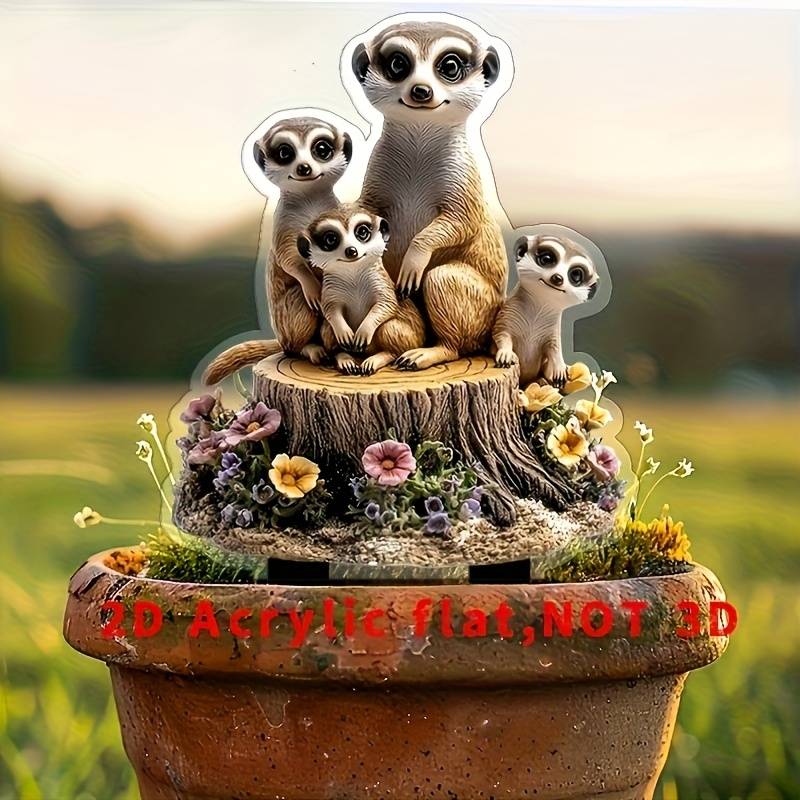 1pc 2D Flat   Sand Fox Garden Ornament Funny Acrylic Wood Yard Art with Lifelike Family De