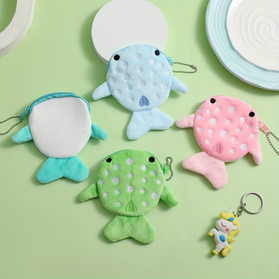 1pc Mini Whale Charm Coin Pouches Adorable Whale Designs Soft Polyester Hand Washable Zipper C