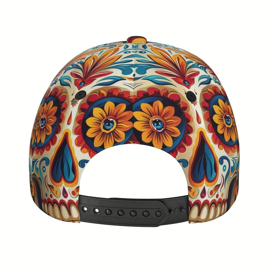 1pc Gothic Sugar Skull Print Baseball Cap Adjustable Breathable Lightweight for Daily Wear O