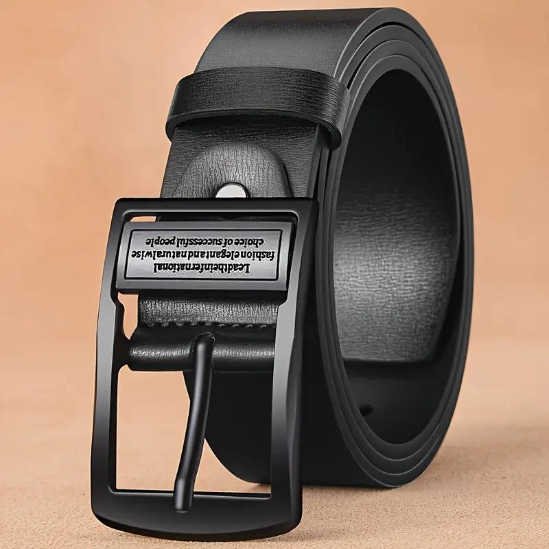 Men's Leather Belt with Black Alloy Buckle - L/XL Size