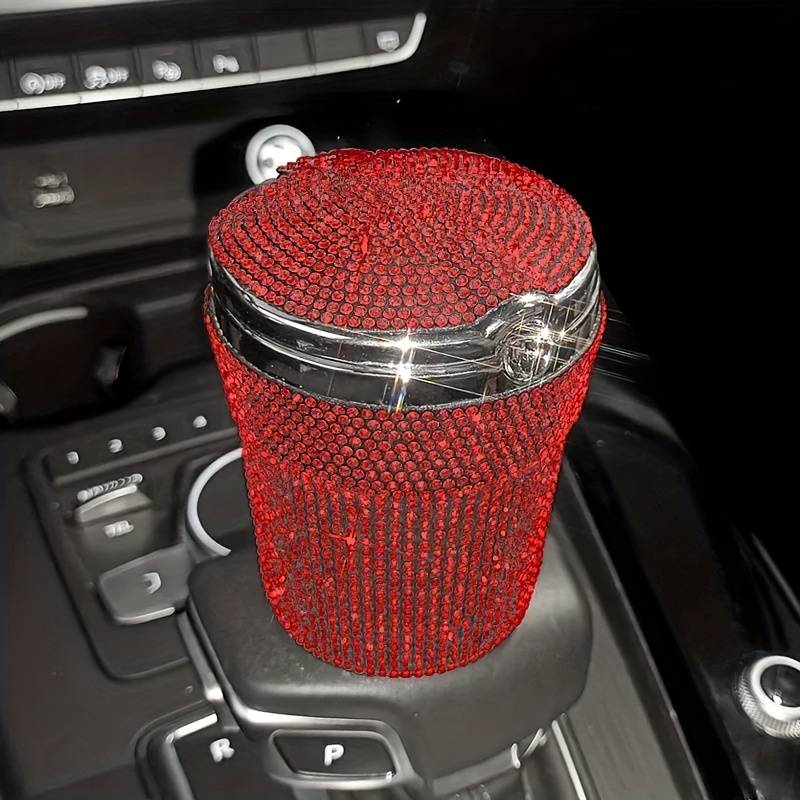 1pc JUNLAICHUANG Car Ashtray with Rhinestone Embellishments ABS Material Uncharged No Battery Re