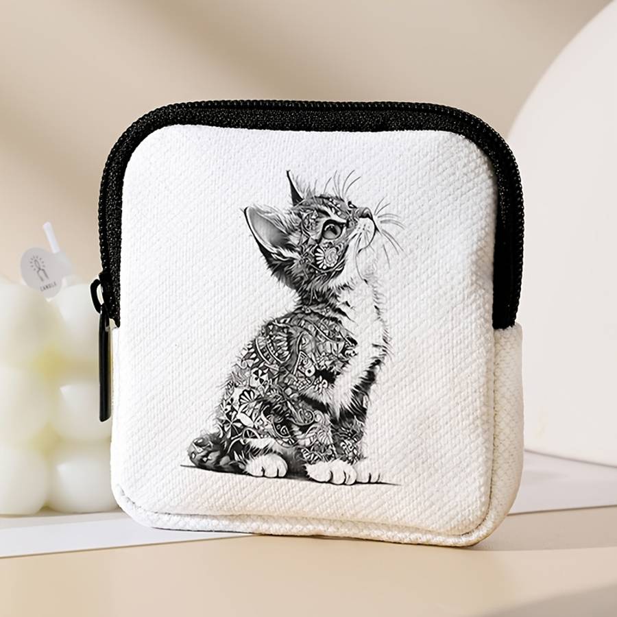 Gray Cat Pattern Portable Storage Wallet Coin Storage Wallet Suitable