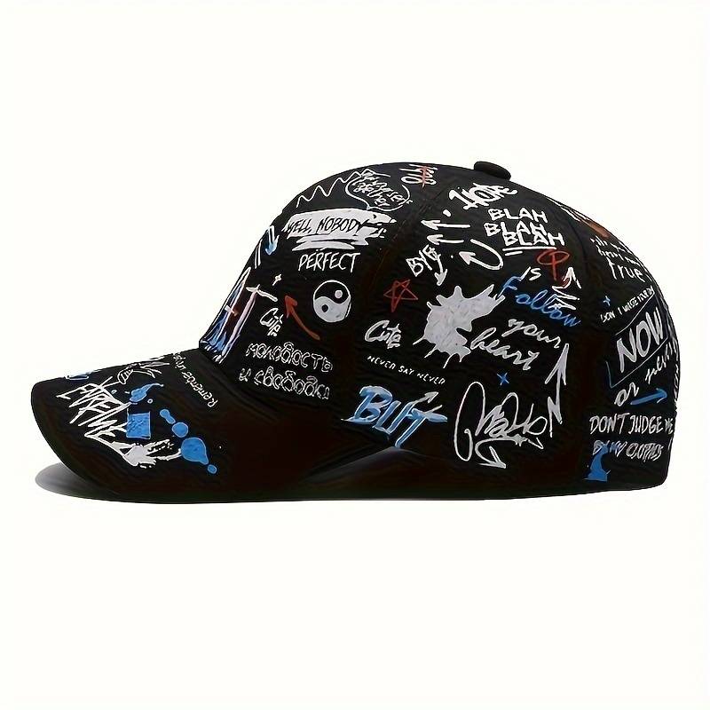 1pc Graffiti Print Hip-Hop Baseball Cap 100% Polyester Lightweight Party Hat with PVC Coating Non