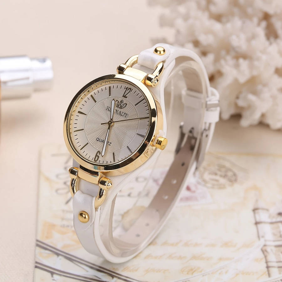 1pc Elegant Women's Quartz Watch Minimalist Brown Faux Leather Strap Golden-Tone Case White Dial Non