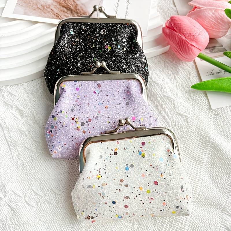 1pc Festive Glitter Mini Pouches 4 Colorful Sparkly Coin Purses with Zipper Closure Perfect for