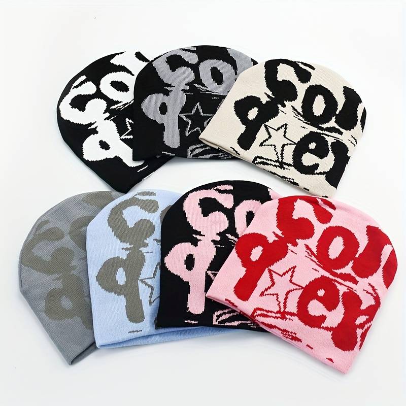 1pc Unisex Knit Beanie Trendy cope Letter Design Windproof Street Style Hat for All Season
