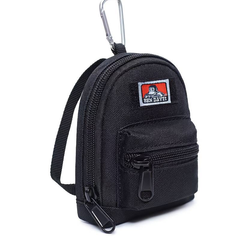1pc Black Nylon Mini Backpack Key Bag Unisex Compact Wallet Earphone Pouch with Multiple Zipper