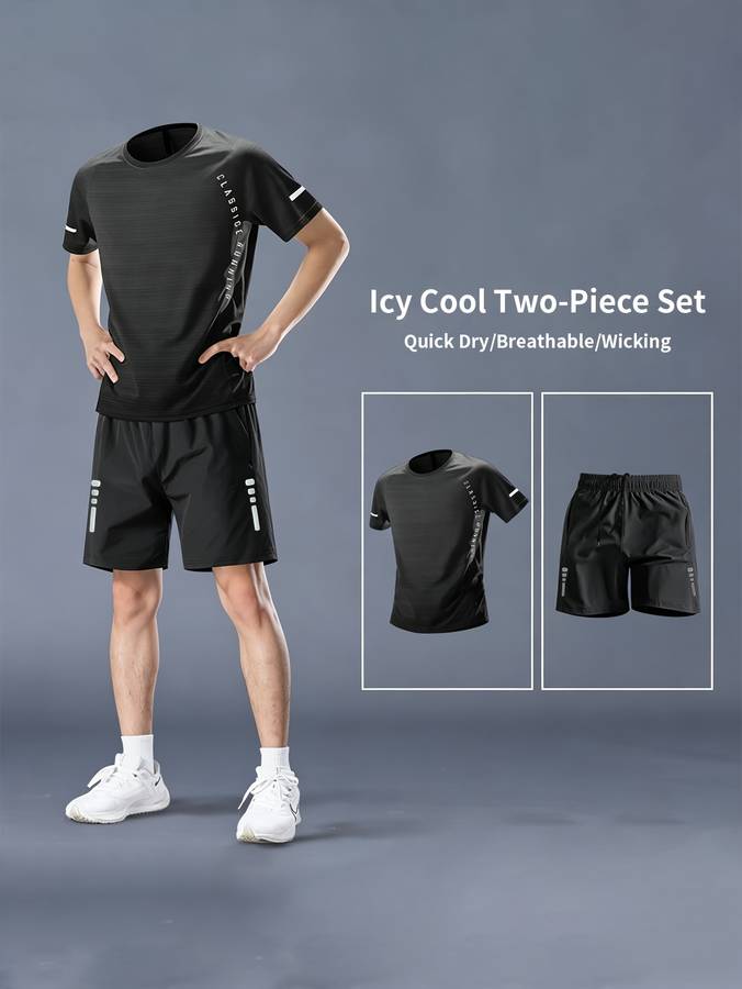 Men S Clothing Color Black Two Piece Set Quick Drying Breathable Sweat Wicking Size S