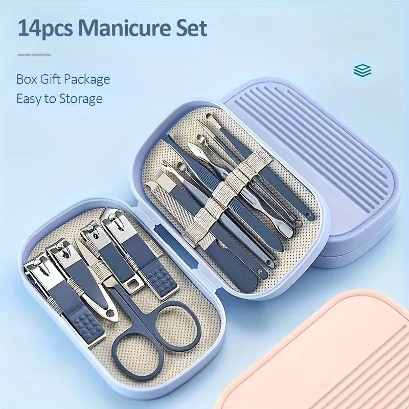 14pcs Stainless Steel Manicure and Pedicure Set Nail Clippers Grooming Tools with Portable Case Alco