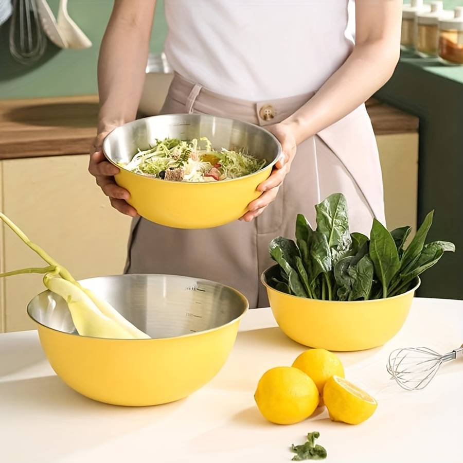 3pcs Stainless Steel Mixing Bowls Set with Measurements Large Capacity Salad Fruit Baking