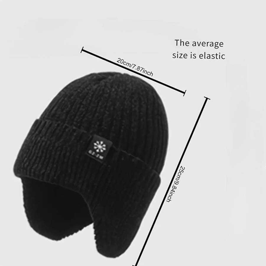 Thick Velvet Lined Warm Knit Beanie Ear Flaps Winter Hat