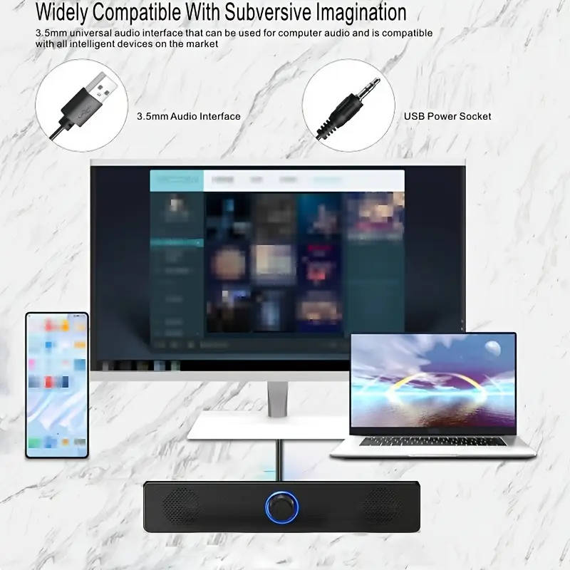 1pc Stereo Soundbar USB-Powered Desktop Speaker with Volume Control Dual Speakers Bass Boost Button
