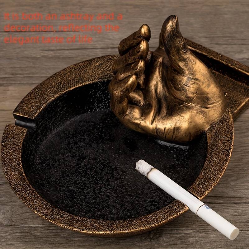 1pc Creative Finger Ashtray Phone Stand C Unique Retro Decor for Home or Office Golden Resin