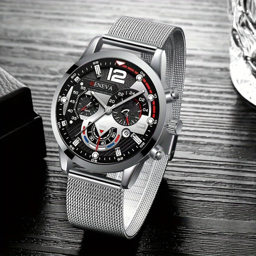 1pc Luxurious And Stylish New Fashion Trend Men's Mesh Quartz Watch Perfect For Gifts For Friends