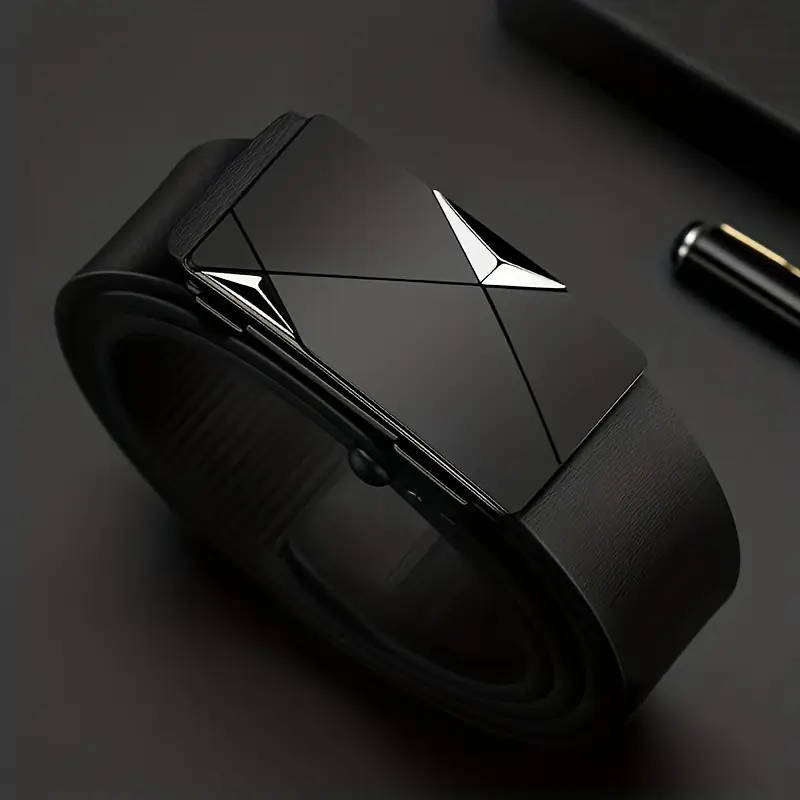 Men's Leather Automatic Buckle Belt Golden 110cm