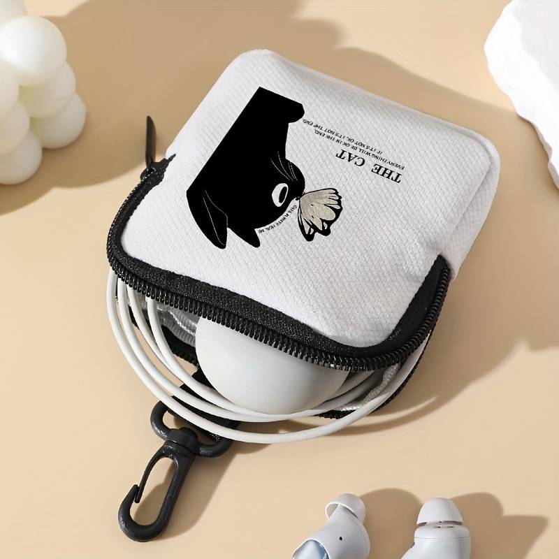 1pc Chic Cat Butterfly Print Coin Purse for Women Versatile Key Card Holder Durable Polyeste