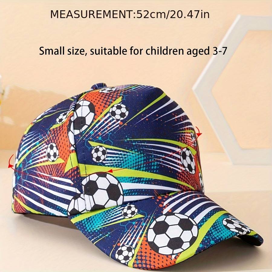 1pc Youth Soccer-Themed Navy Blue Baseball Cap Vibrant Soccer Ball Football Design Breatha