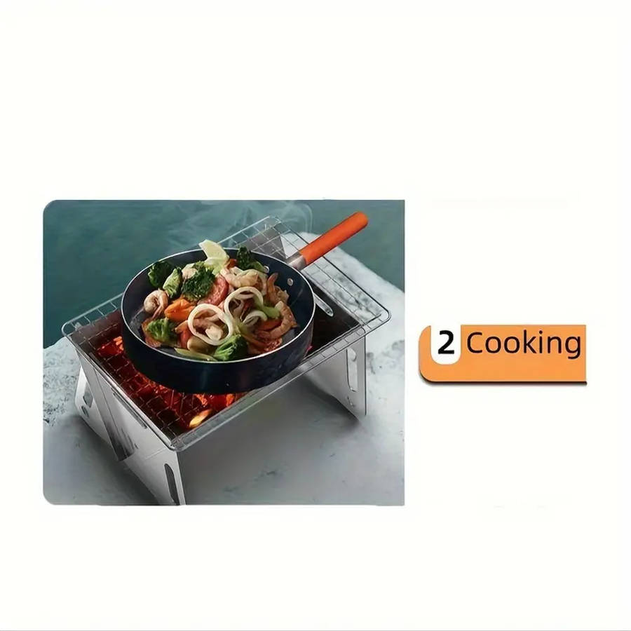 1pc Portable Stainless Steel Folding Campfire Grill Heater Lightweight Outdoor Fire Pit with Foldabl