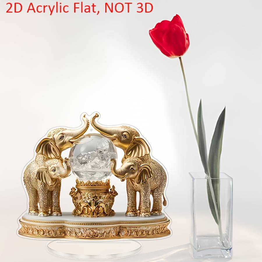 1pc 2D Flat  Bohemian  Acrylic Elephant Figurine with Crystal Ball Handcrafted Desktop Decor fo