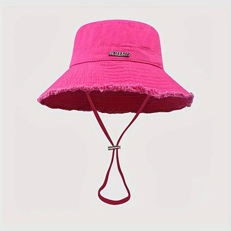 1pc Cotton Denim Bucket Hat with Raw Hem Adjustable 56-58cm Sun Protection for All Seasons Perf