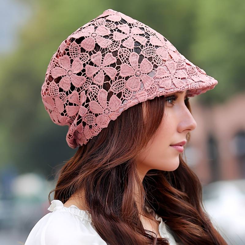1pc Women's Lightweight Lace Beanie Soft Brimmed Hat with Intricate Floral Patterns Perfect for