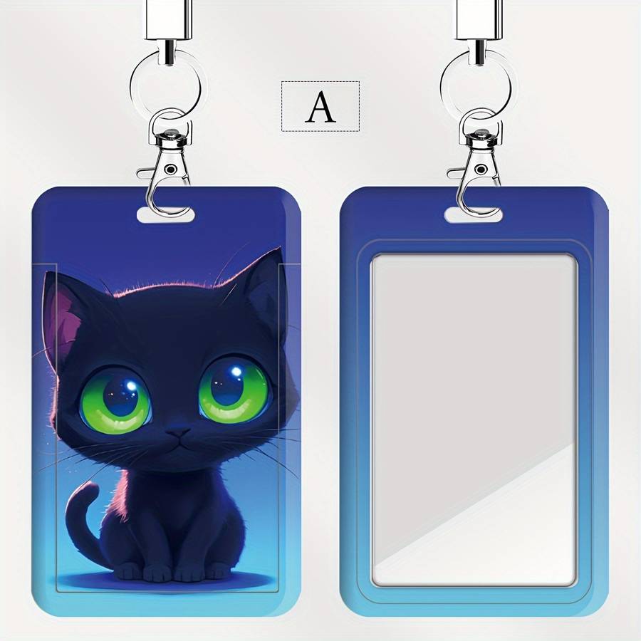 1pc Cute Ghost Black Cat Series ID Badge Holders with Lanyard Plastic Card Case for Doctors Nurse