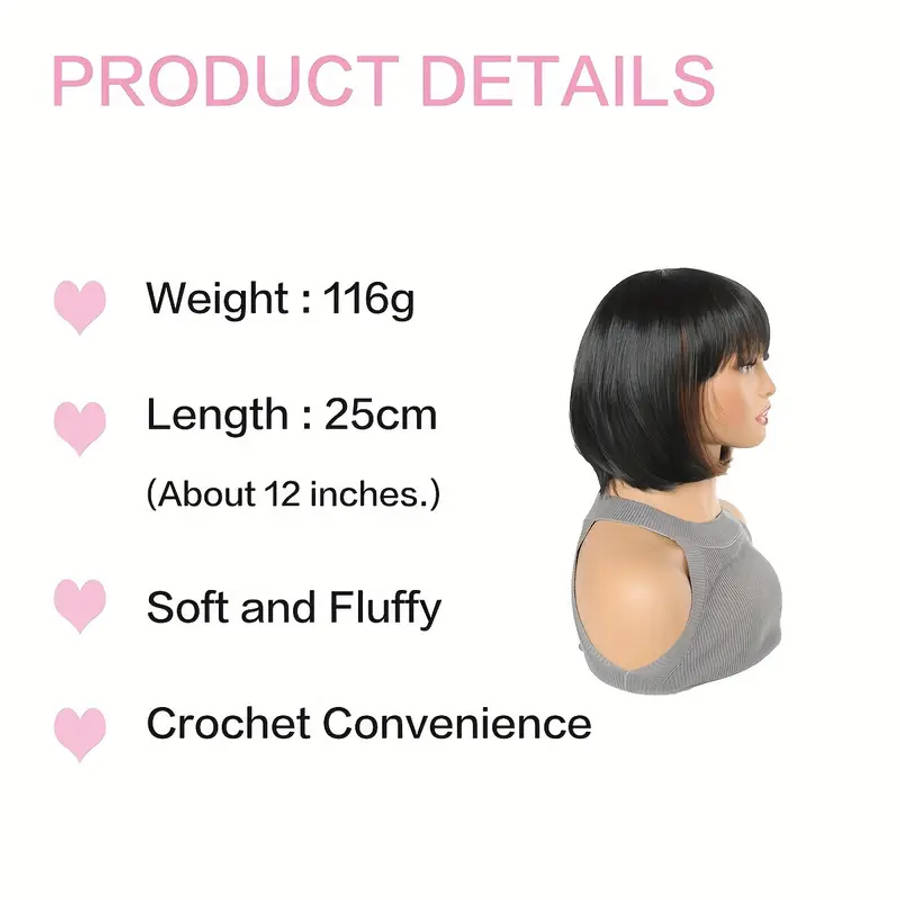 Woven Wigs Basic Black Short Bob Wig for Women, High Temperature Fiber