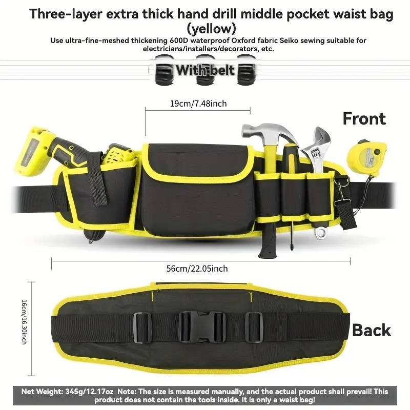 1pc Multi-Function Oxford Cloth Tool Waist Bag for Electricians Durable Waterproof with Multiple Poc
