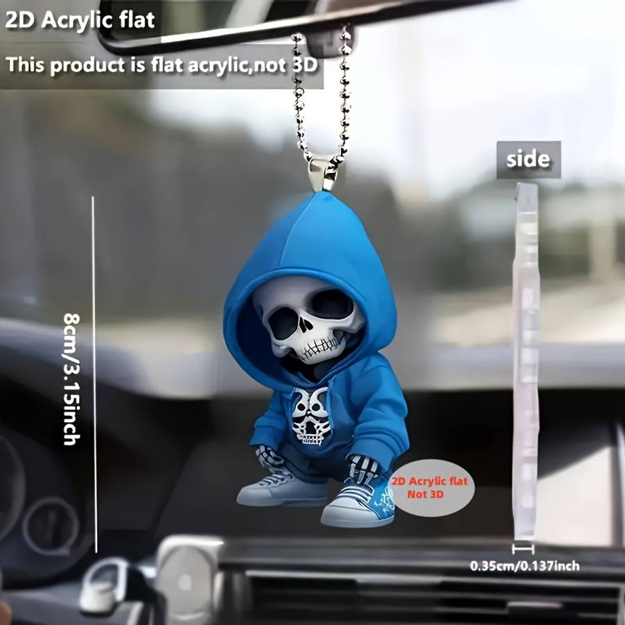 2D Flat Elegant Acrylic Skull Pendant with Blue Hoodie Design 31cm 12.2 Flat Charm for