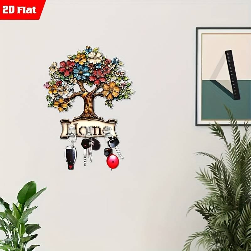 A 2D Flat Acrylic Tree of Life Creative Wall Hook And Key Holder Self-Adhesive Hook Suitable for S