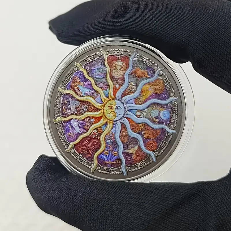 12 Zodiac Signs Colorful Coin with Capsule 40MM Wide