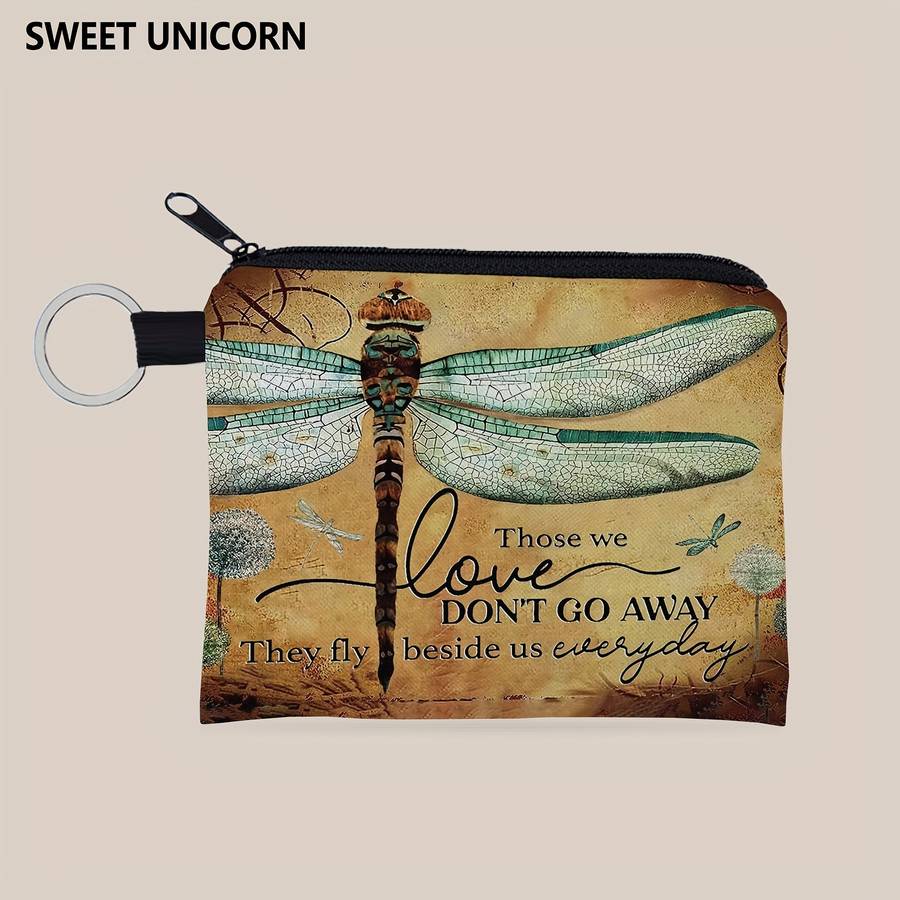 1pc Small Purse with a Dragonfly Print Design Featuring a Zipper And Compact Size Perfect As a Mu