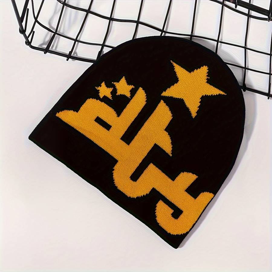 1pc DUTY Jacquard Knit Beanie Hat Unisex Acrylic Lightweight Pullover Cap for Street Fashion Out