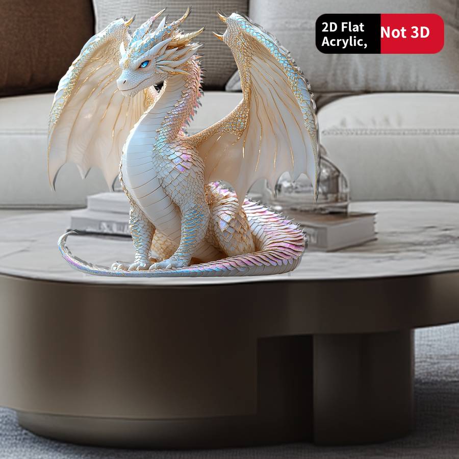 2D Flat Iridescent Blue Eyed Dragon Sculpture 15.01Cm Acrylic Fantasy Table Decor- Realis