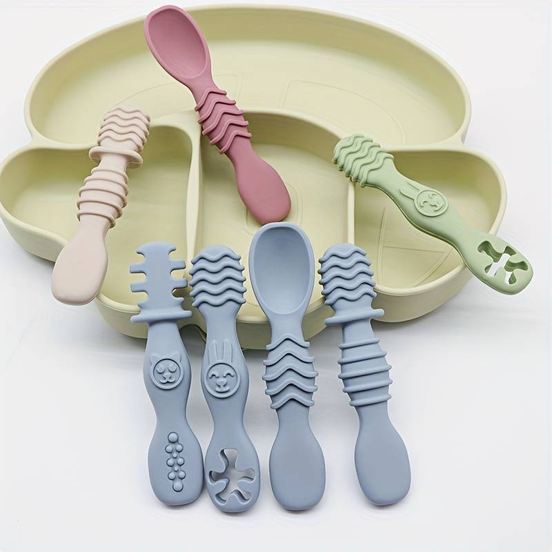 4pcs Baby Silicone Chewing Spoon Set Food Grade Silicone Spoon And Fork Set Silicone Spoon S