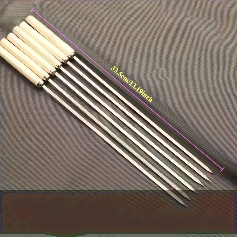 20pcs Stainless Steel Skewers with Ergonomic Wooden Handles Durable Thick Grill Sticks for C