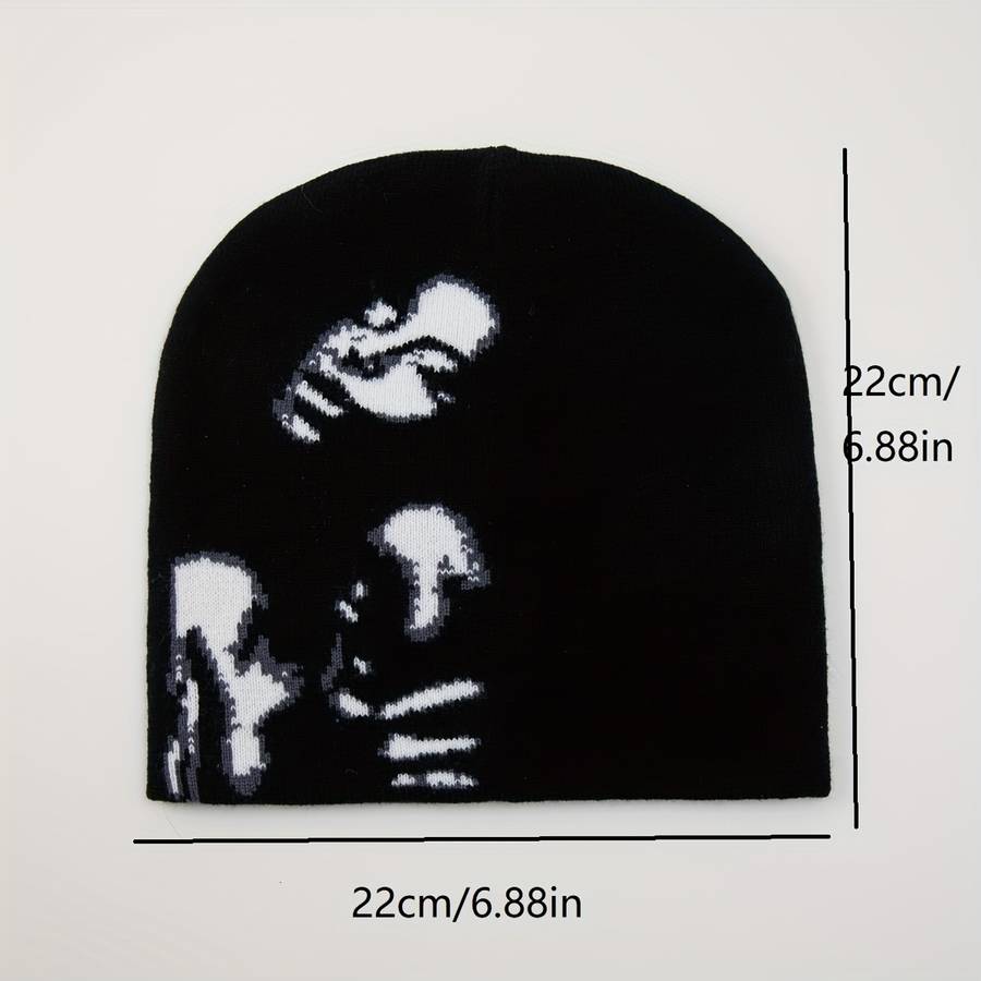 1pc Women's Knitted Jacquard Beanie Casual Stylish Black White Skull Cap Daily Wear Headwear