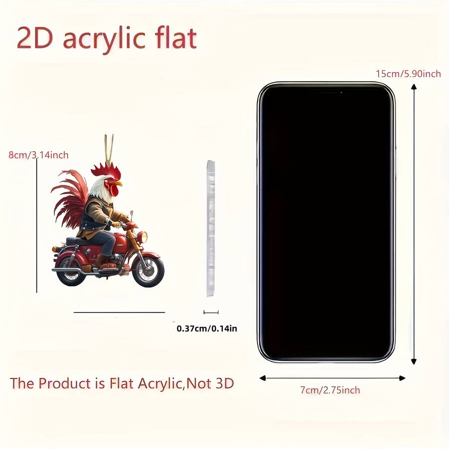 1pc 2D Flat    Acrylic Chicken Motorcycle Decoration Universal Holiday Decor No Electr