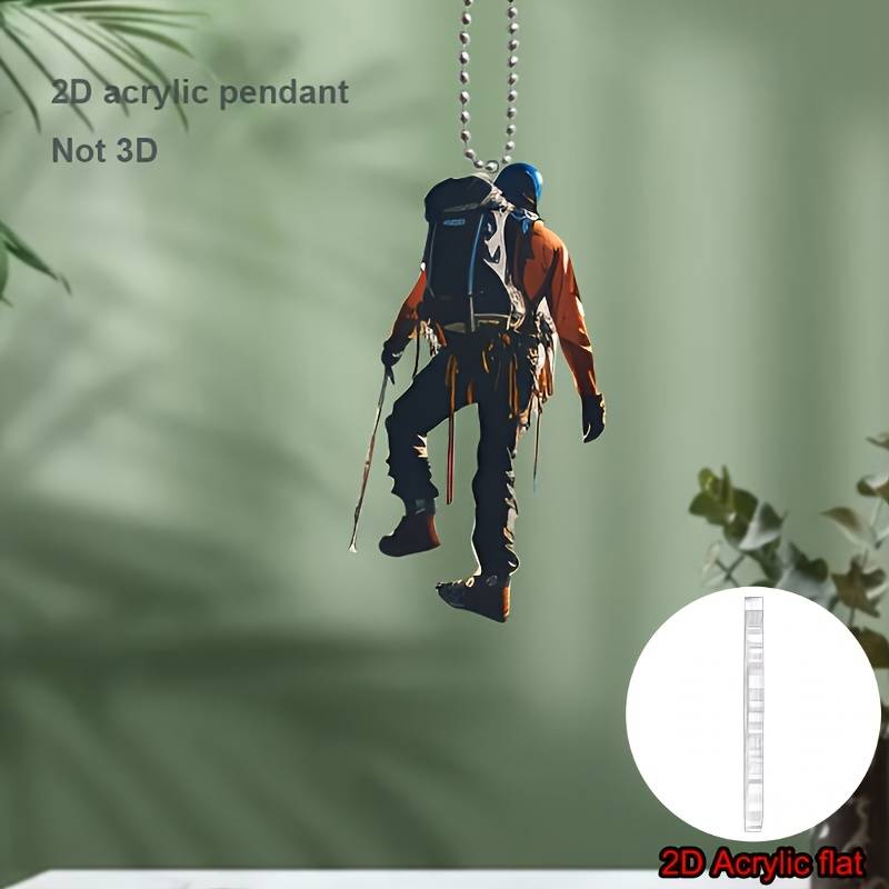 1pc 2D Flat   Acrylic Mountain Hiker Pendant Versatile Car Mirror Backpack Keychain Decor