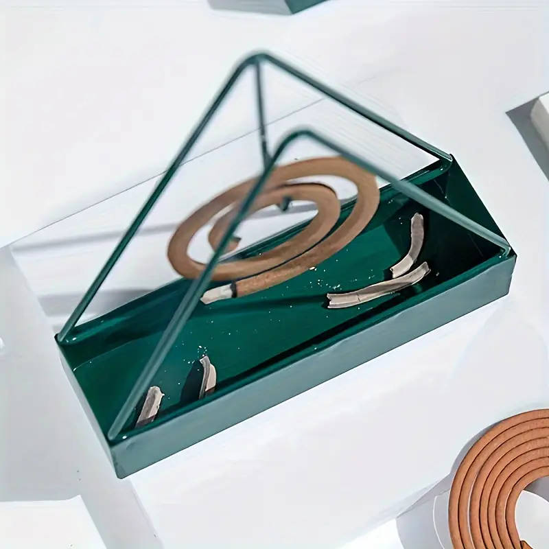 1pc Sleek Triangle Iron Mosquito Coil Holder with Plastic Tray Versatile Indoor Outdoor Incense Burn