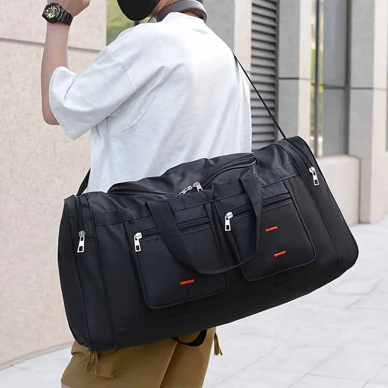 Large Capacity Nylon Sports Gym Bag for Men Solid Color with Zip Closure Water-Resistant Ideal