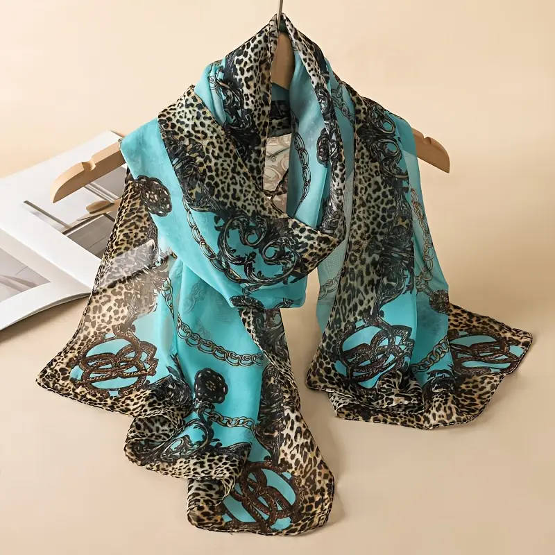 Leopard Print Scarf with Chain Pattern, 50.01cm x 159.99cm