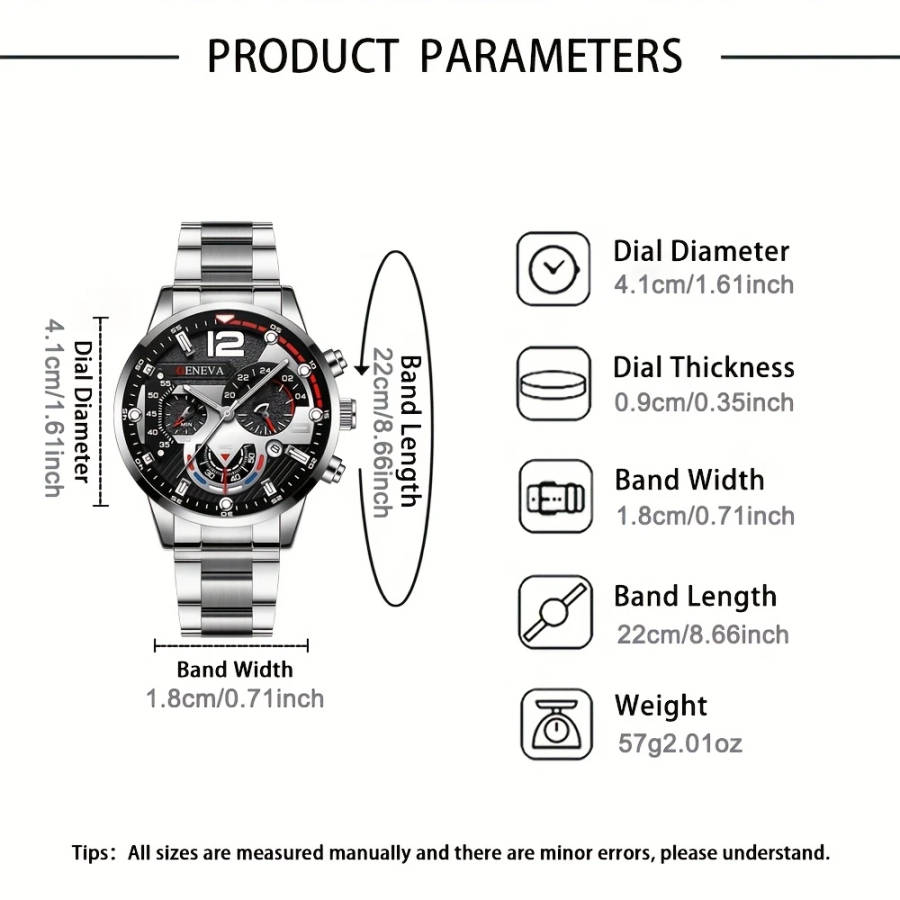 2pcs set Men'S Casual Quartz Watch Alloy Round Dial Battery Powered Electronic Movement Pointer Disp